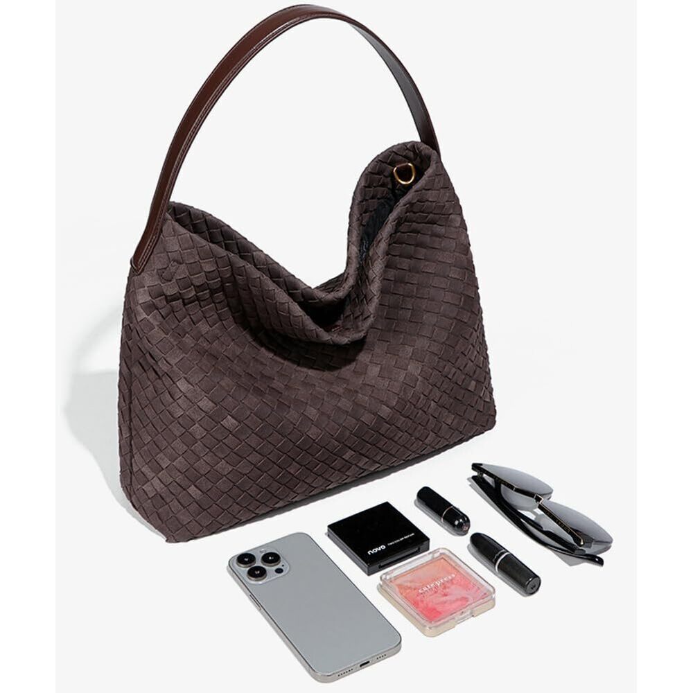 4250 Woven Bags Slouchy Woven Suede Tote Bag Trendy Suede Hobo Purse - Picture 4 of 7